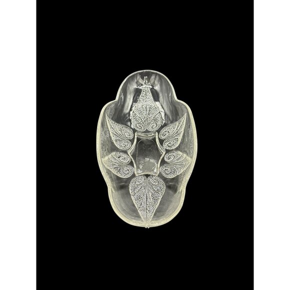 Vintage Anchor Hocking Clear Glass Oblong Relish Dish With Renaissance Leaf Desi - Picture 2 of 12